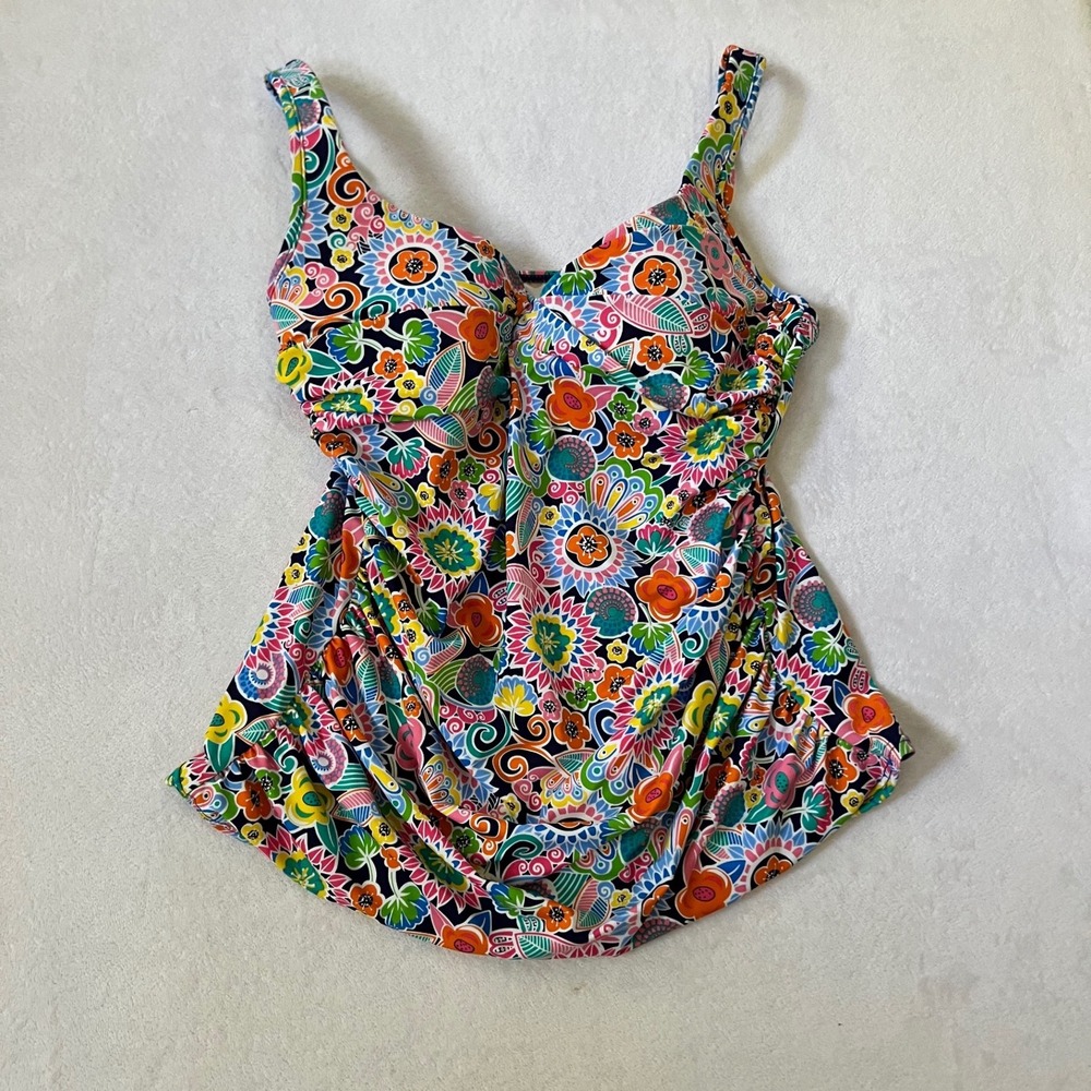 Talbots Multi-Color Floral Print Swim Tankini Top